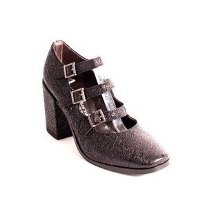 ITALIAN Black Stamped Leather Mary Jane Heels Shoe